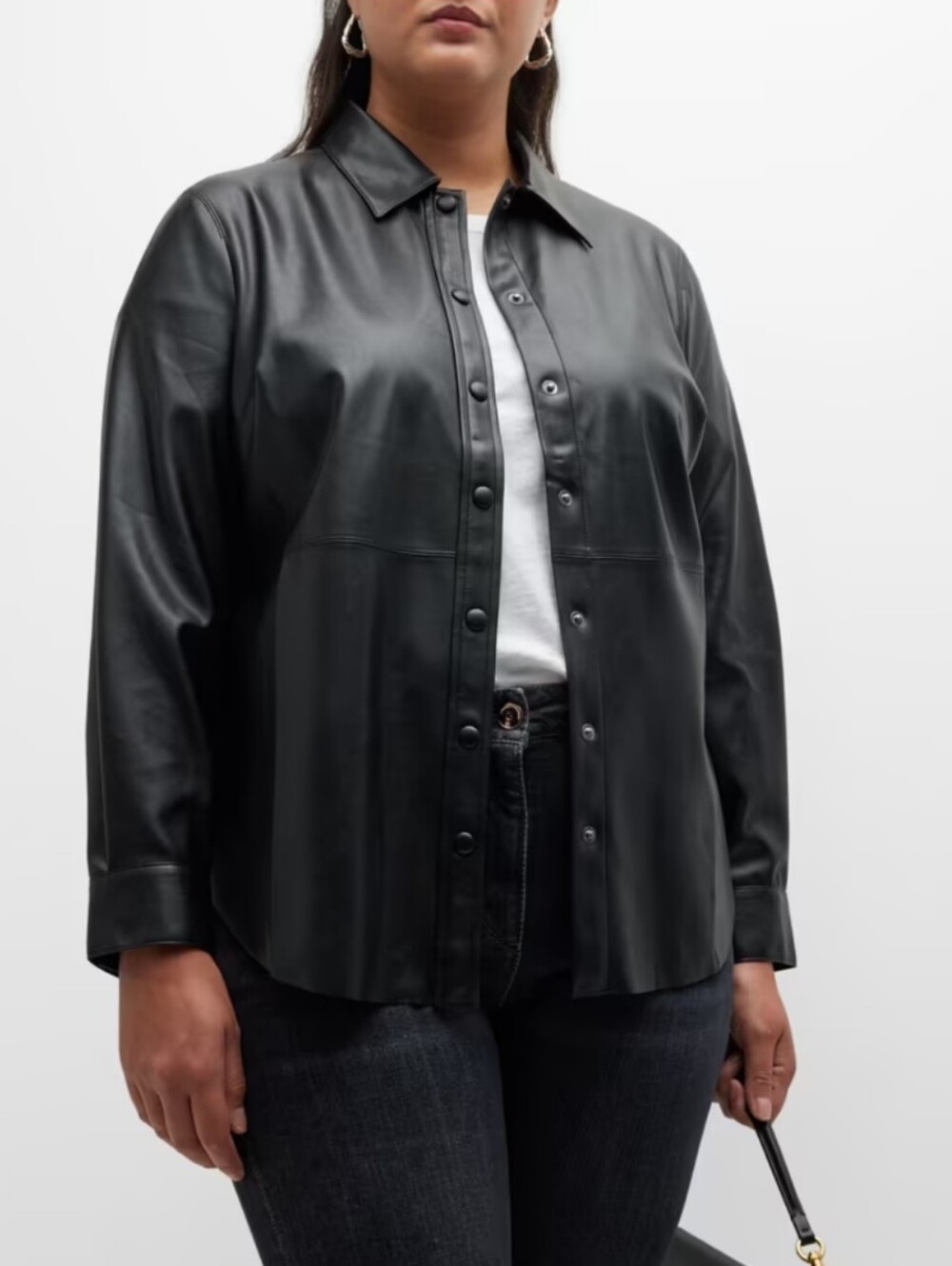 NIC+ZOE Plus Size Faux-Leather Snap-Front Shirt Jacket 2X Black